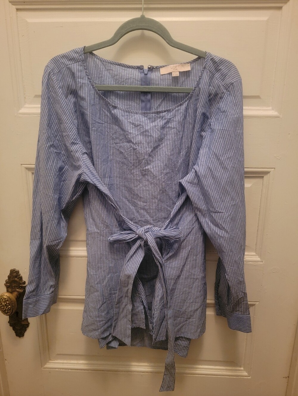 LOFT Plus Blue and White Striped Blouse with Front Detail Size 18